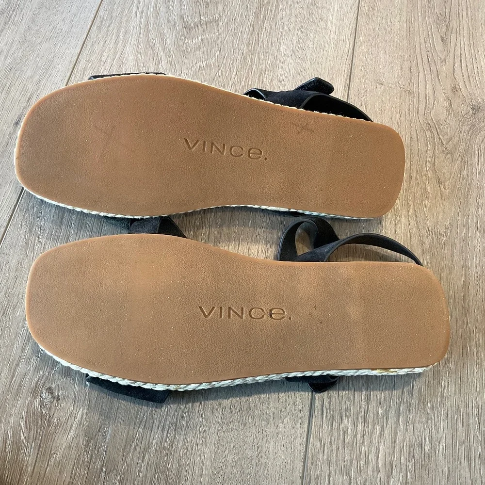 VINCE Eliana Espadrille Sandal Black Suede Velcro Side Straps Size - Picture 4 of 6